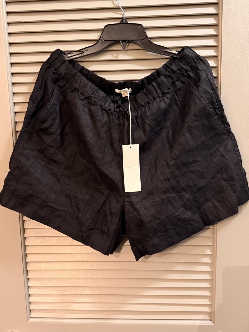 Arket NWT 100% Linen Drawstring Shorts Black Large NWT